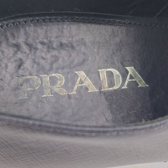 Prada Italian Saffiano Black Leather Dress Shoes Mens 8.5 Luxury Formal Oxfords - Picture 14 of 14